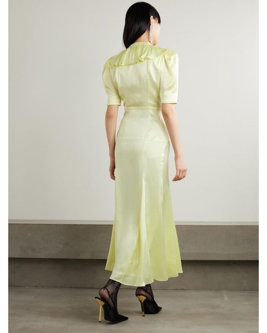 Alessandra Rich Yellow Tie-Detailed Ruffled Silk-Satin Midi Dress