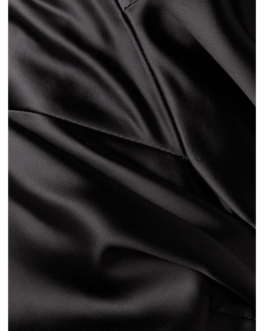 Dries Van Noten Black One-Shoulder Gathered Pleated Satin Midi Dress