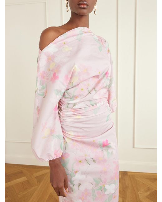 BERNADETTE Pink Ezra Floral-Print Cotton-Blend Midi Dress
