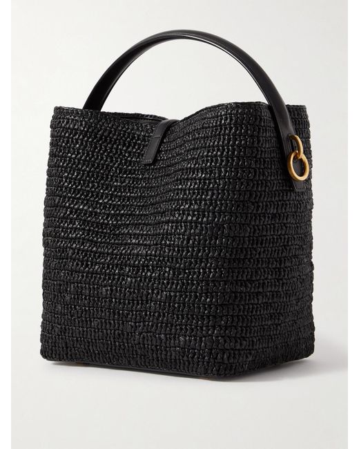 Saint Laurent Black Le 37 Leather-Trimmed Raffia Bucket Bag