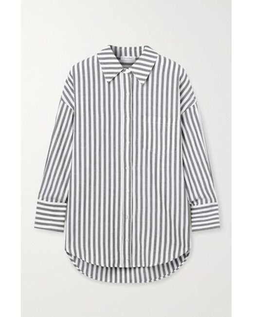 Anine Bing Mika Striped Cotton-poplin Shirt in Gray | Lyst