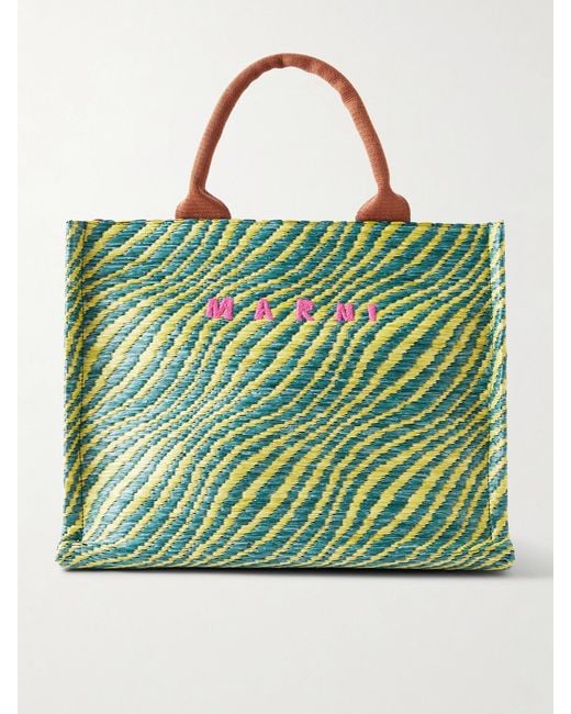 Marni Green Basket Small Jacquard Tote