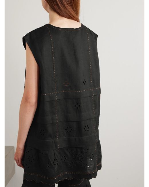 Vita Kin Black Gigi Tanktop Aus Leinen Mit Lochstickerei Und Kontrastnähten