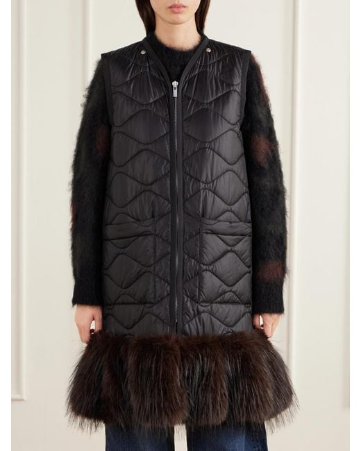 Sacai Blue Padded Plush-Trimmed Wool Coat