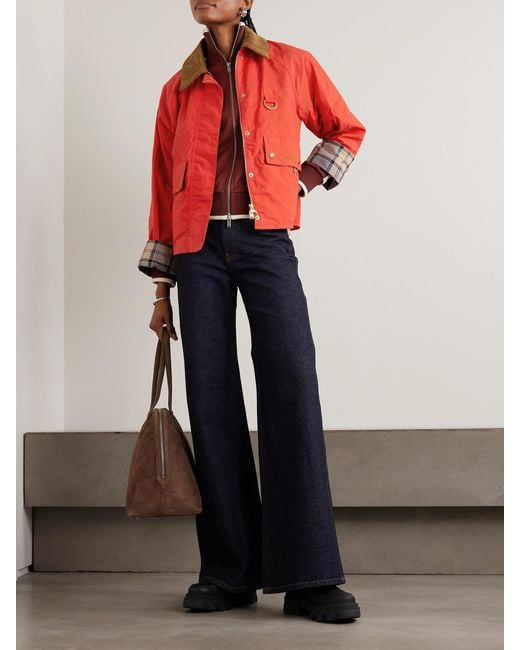 Barbour Red Mackworth Corduroy-Trimmed Cropped Cotton Jacket