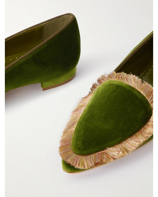 Manolo Blahnik Green Agofran Loafers Aus Samt Mit Fransen