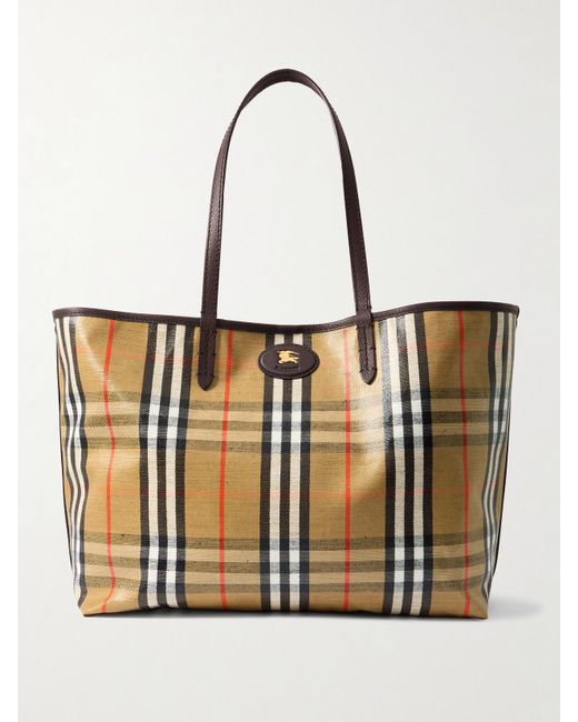 Burberry White Highlands Checked Coated-Canvas Tote