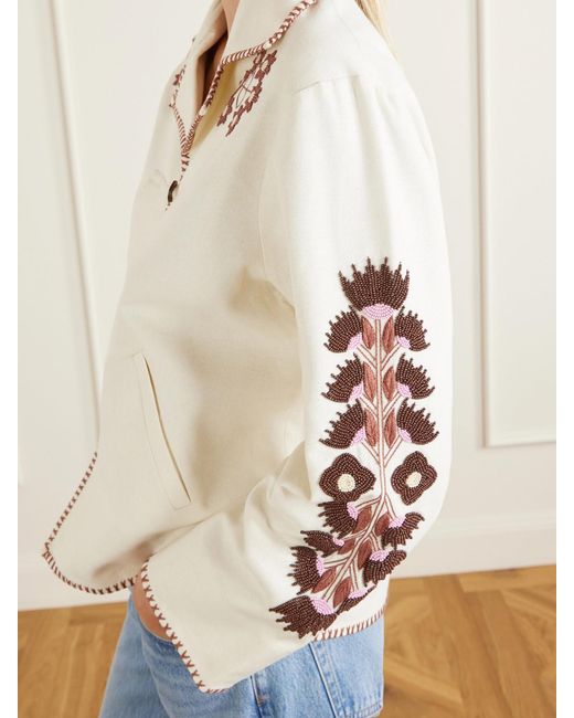 Alix Of Bohemia Natural Western Cactus Bead-Embellished Textured-Silk Jacket