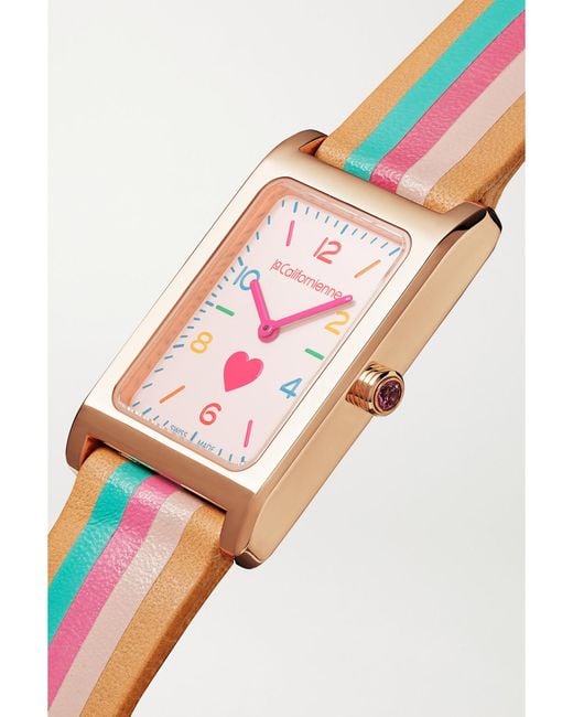 La Californienne White Daybreak 24Mm Rose-Plated Striped Leather Watch
