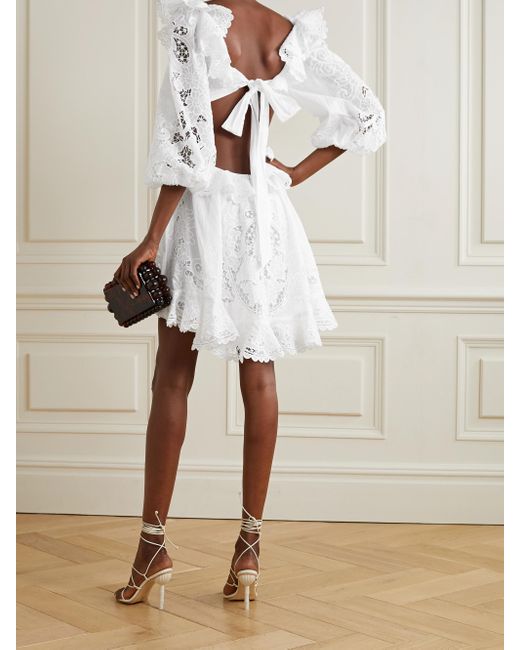 Damen Bekleidung Kleider Mini LoveShackFancy Baumwolle Minikleid mit Lochstickerei in Weiß und kurze Kleider 