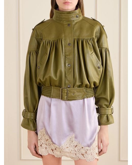 Chloé Green Leather Bomber Jacket
