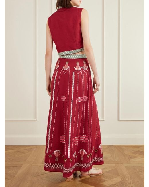 Emporio Sirenuse Embroidered Linen And Cotton-Blend Maxi Skirt