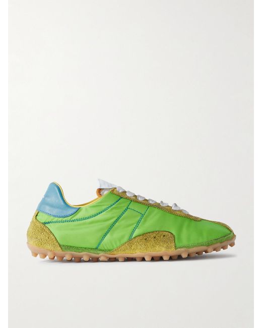 Maison Margiela Green Sprinter Leather And Brushed Suede-Trimmed Shell Sneakers