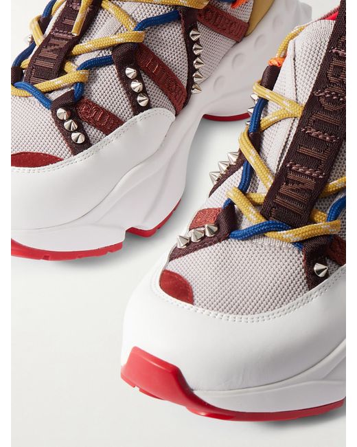 Christian Louboutin Natural Trailrun Sneakers Aus Mesh, Leder Und Neopren Mit Nieten