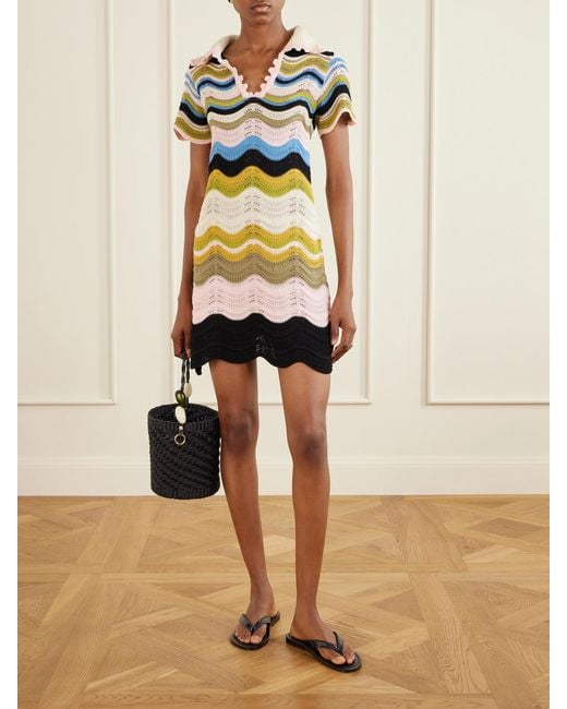 LaDoubleJ Yellow Scalloped Crocheted Cotton Mini Dress
