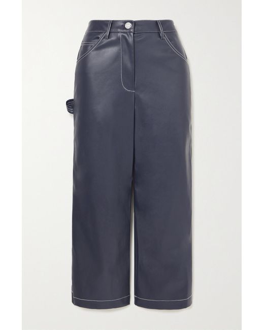 STAUD Domino Cropped Vegan Leather Wide-leg Pants in Blue - Lyst