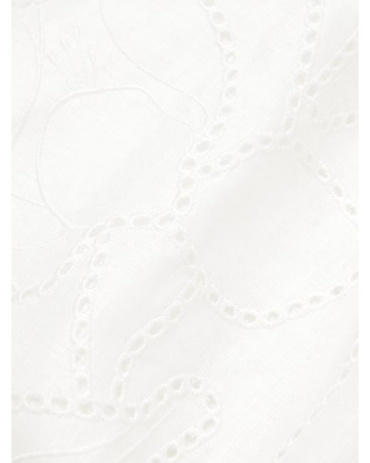 ANDRES OTALORA White Petalos Embroidered Linen Midi Dress