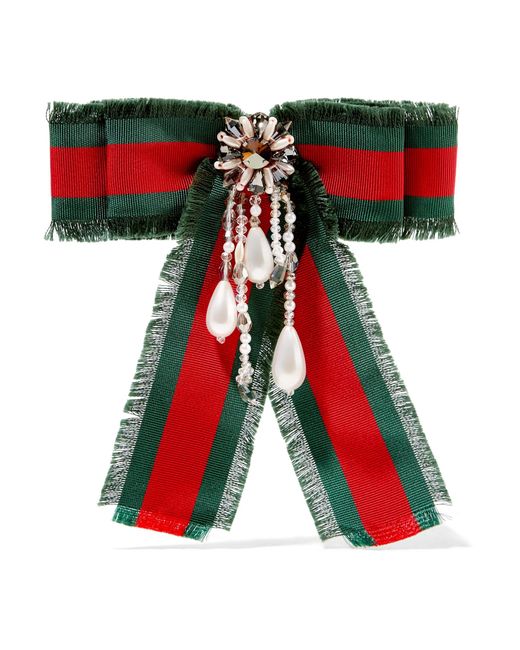 Gucci Green Web Bow Brooch