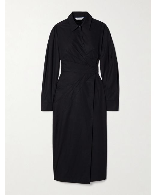 Max Mara Blue Agrume Pleated Cotton-Poplin Midi Wrap Dress