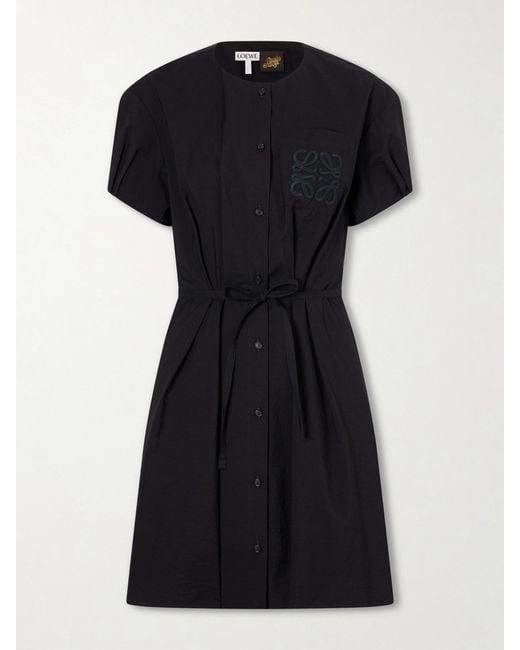 Loewe Black Paula's Ibiza Anagram Embroidered Belted Cotton-Blend Midi Dress