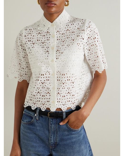 FRAME White The Deco Bluse Aus Baumwolle Mit Lochstickerei Und Wellenkanten