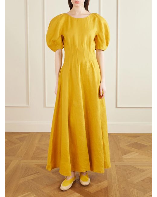 Gabriela Hearst Yellow Strength Suede And Raffia Ballet Flats