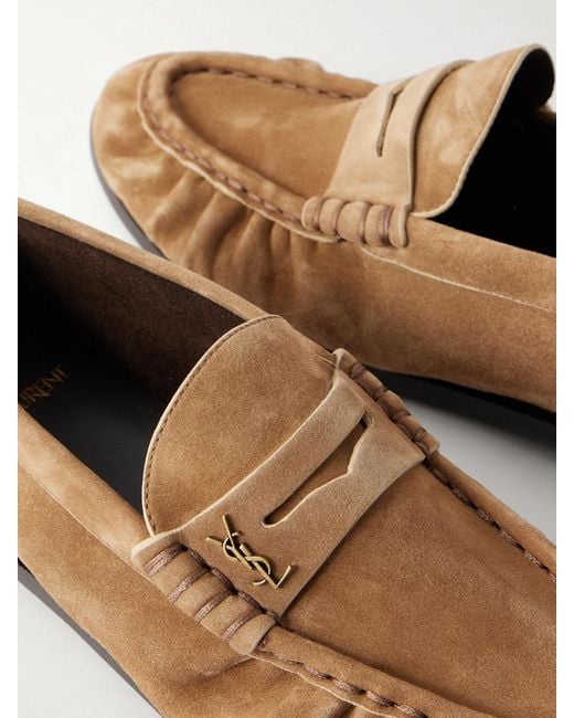 Saint Laurent White Le Loafer Cassandre-Embellished Suede Loafers