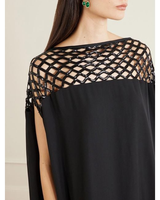 ‎Dima Ayad Black Sequin-Embellished Crepe Gown