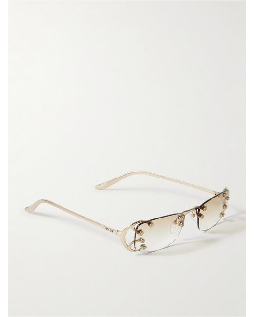 Prada Rimless-Tone Sunglasses in Natural | Lyst