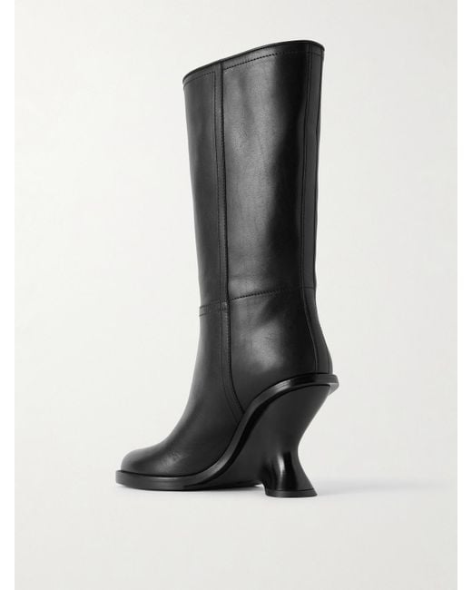 Dries Van Noten Black Leather Wedge Boots