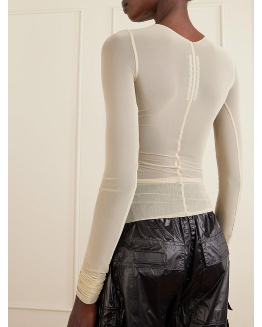 Rick Owens Natural Ruched Stretch-Mesh T-Shirt
