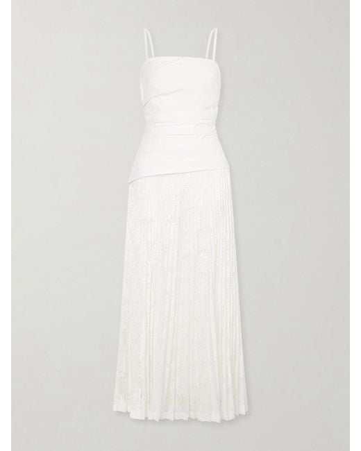 Jonathan Simkhai White Annalise Pleated Lace And Cotton-Poplin Midi Dress