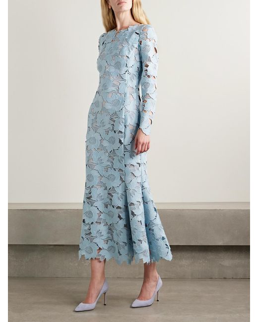 Oscar de la Renta Blue Guipure Lace Midi Dress