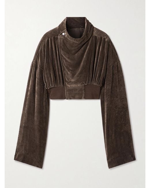 Rick Owens Brown Cropped Gathered Velvet Jacket