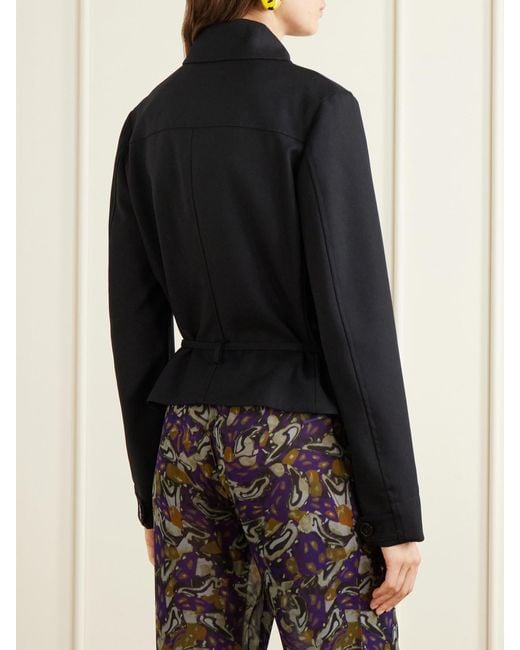 Dries Van Noten Blue Cropped Belted Wool Jacket