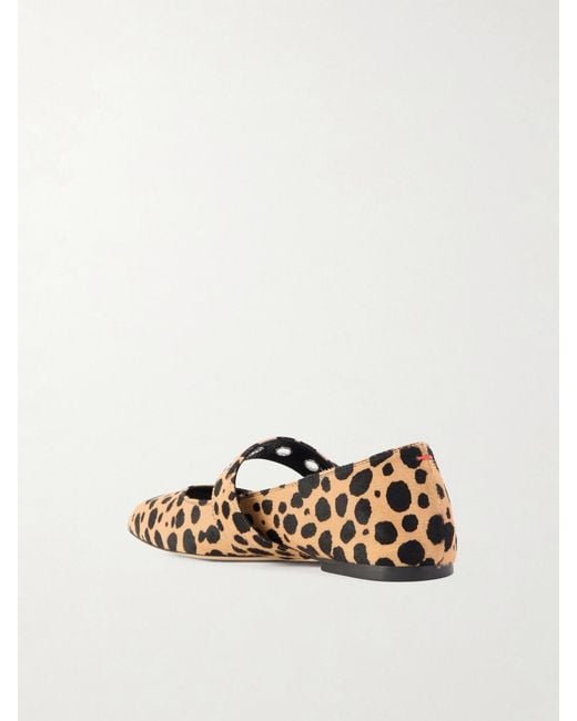 Aeyde White Uma Eyelet-Embellished Leopard-Print Pony Hair Mary Jane Ballet Flats