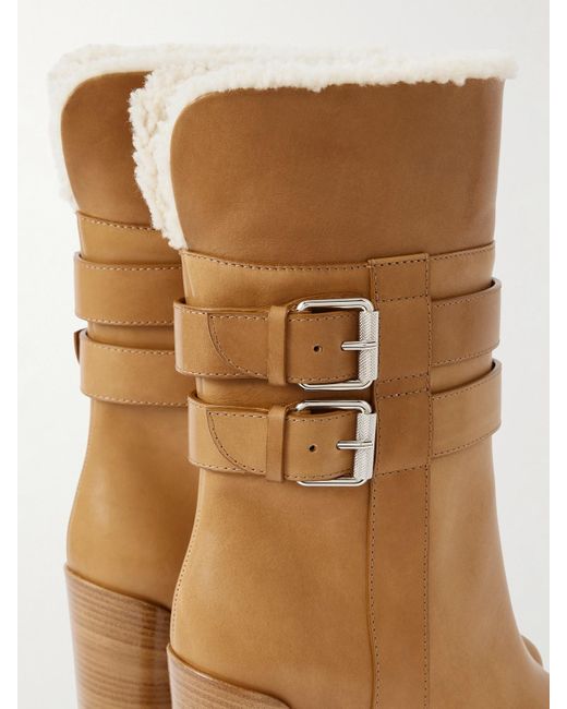 Christian Louboutin Brown Elisawalk 100 Lederstiefel Mit Shearling-Futter Und Schnallen