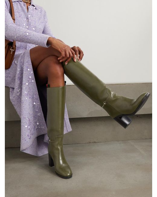 Gucci Green Damenstiefel Mit Schmalem Horsebit, Größe