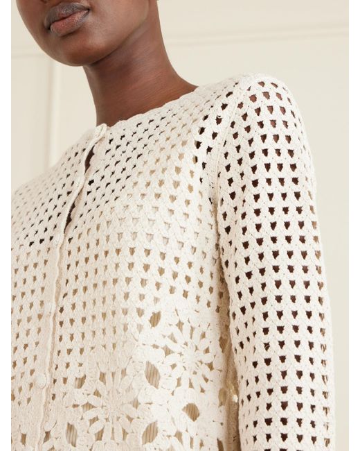 FRAME Natural The Postcard Crocheted Cotton Cardigan