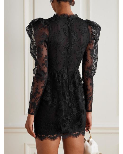 Alessandra Rich Black Minikleid Aus Spitze Aus Einer Baumwollmischung Mit Schleife