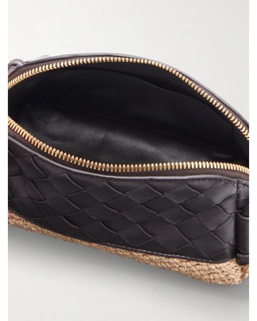Bottega Veneta Black Concert Intrecciato Leather And Raffia Pouch