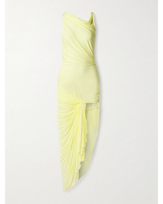 Christopher Esber Yellow Galathea Robe Aus Mesh Mit Raffungen Und Spitzenbesätzen