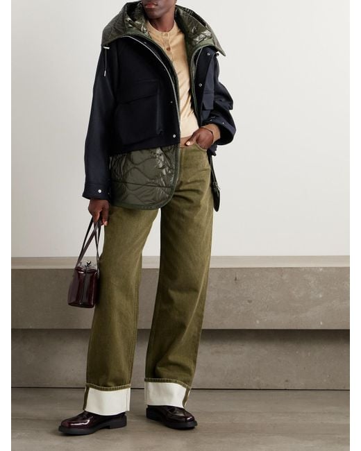 Sacai Black Jacke Aus Wolle Und Gestepptem Shell Mit Kapuze