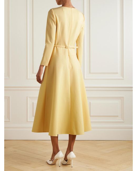 Oscar de la Renta Yellow Belted Wool-Blend Midi Dress
