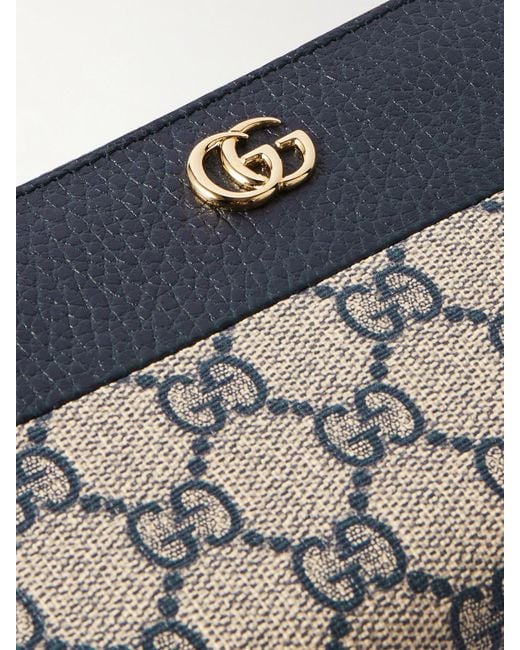 Gucci Blue Gg Marmont Textured-Leather And Printed Coated-Canvas Wallet