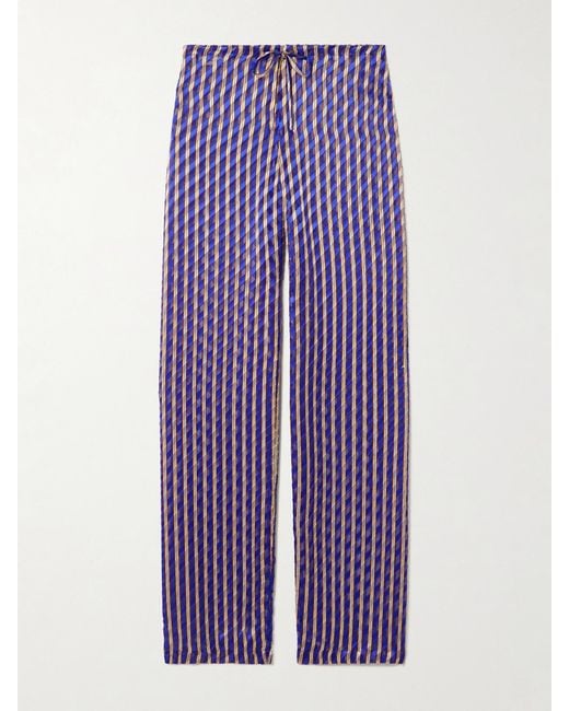Dries Van Noten Purple Stroped Devoré-Velvet Straight-Leg Pants