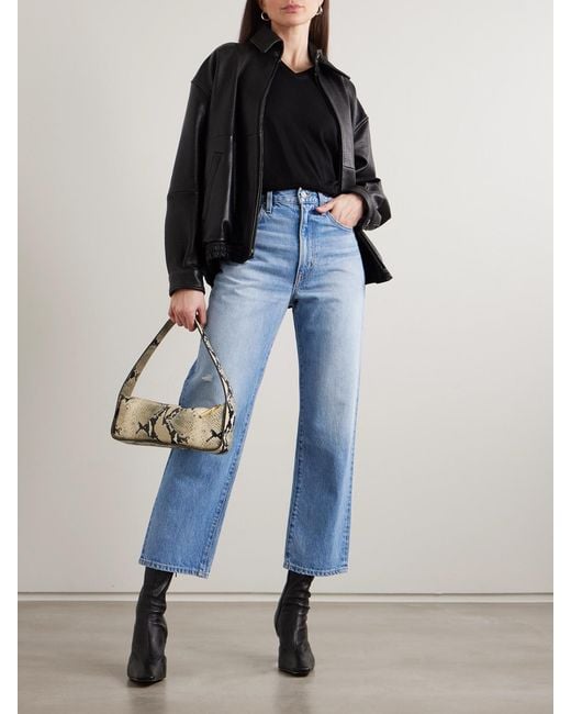 SLVRLAKE Denim Blue London Crop High-Rise Straight-Leg Jeans