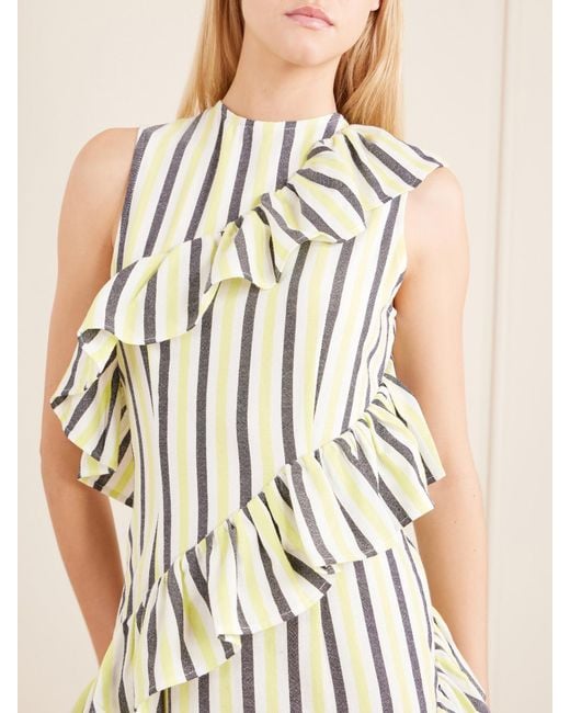 Marrakshi Life White Spiral Ruffled Striped Cotton Maxi Dress