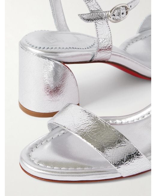 Christian Louboutin White Miss Jane 55 Metallic Textured-Leather Sandals