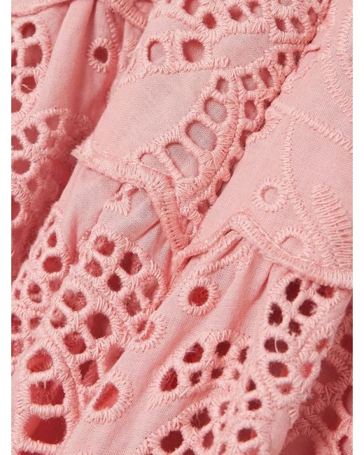 Farm Rio Pink Palm Tree Scalloped Broderie Anglaise Cotton Midi Dress